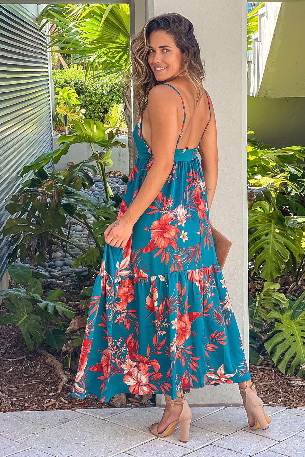 Strappy Open Back Floral Maxi Gown Maxi Dresses MyDresses 