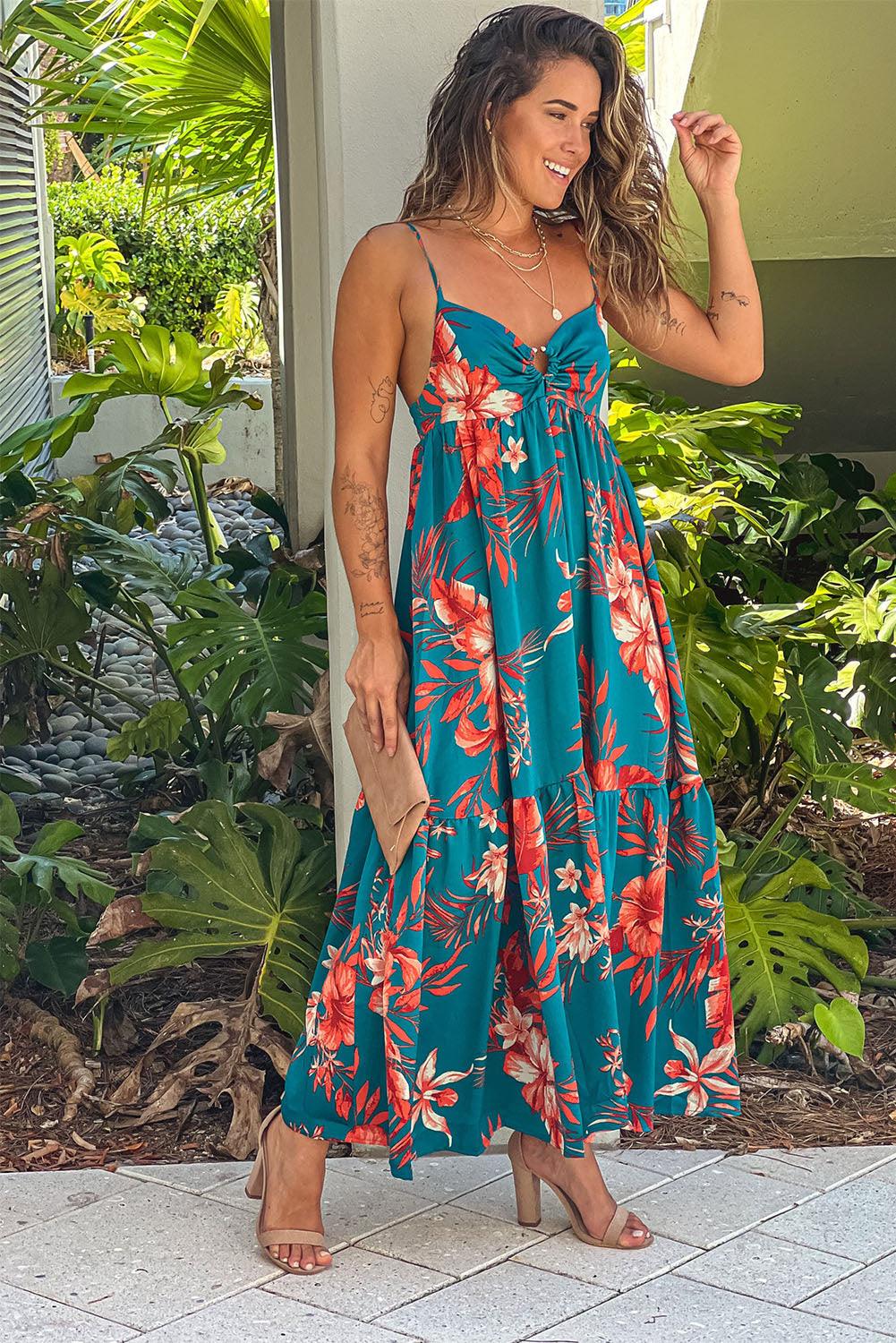 Strappy Open Back Floral Maxi Gown Maxi Dresses MyDresses 