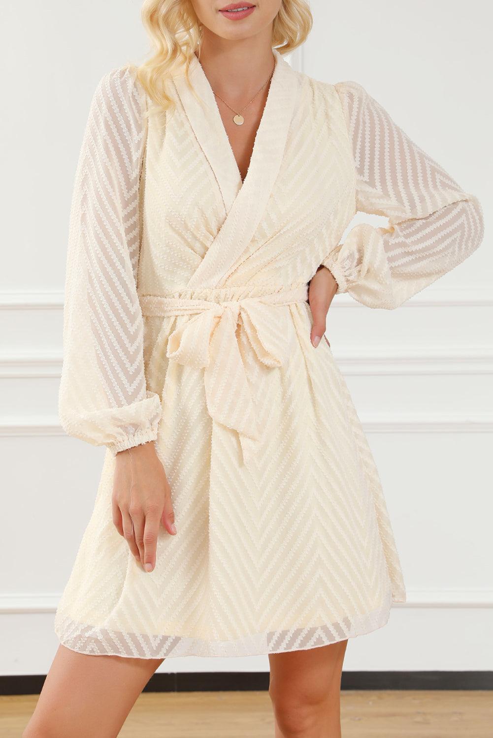 Surplice Knot Mini Dress Mini Dresses MyDresses Light Beige 8 | S 