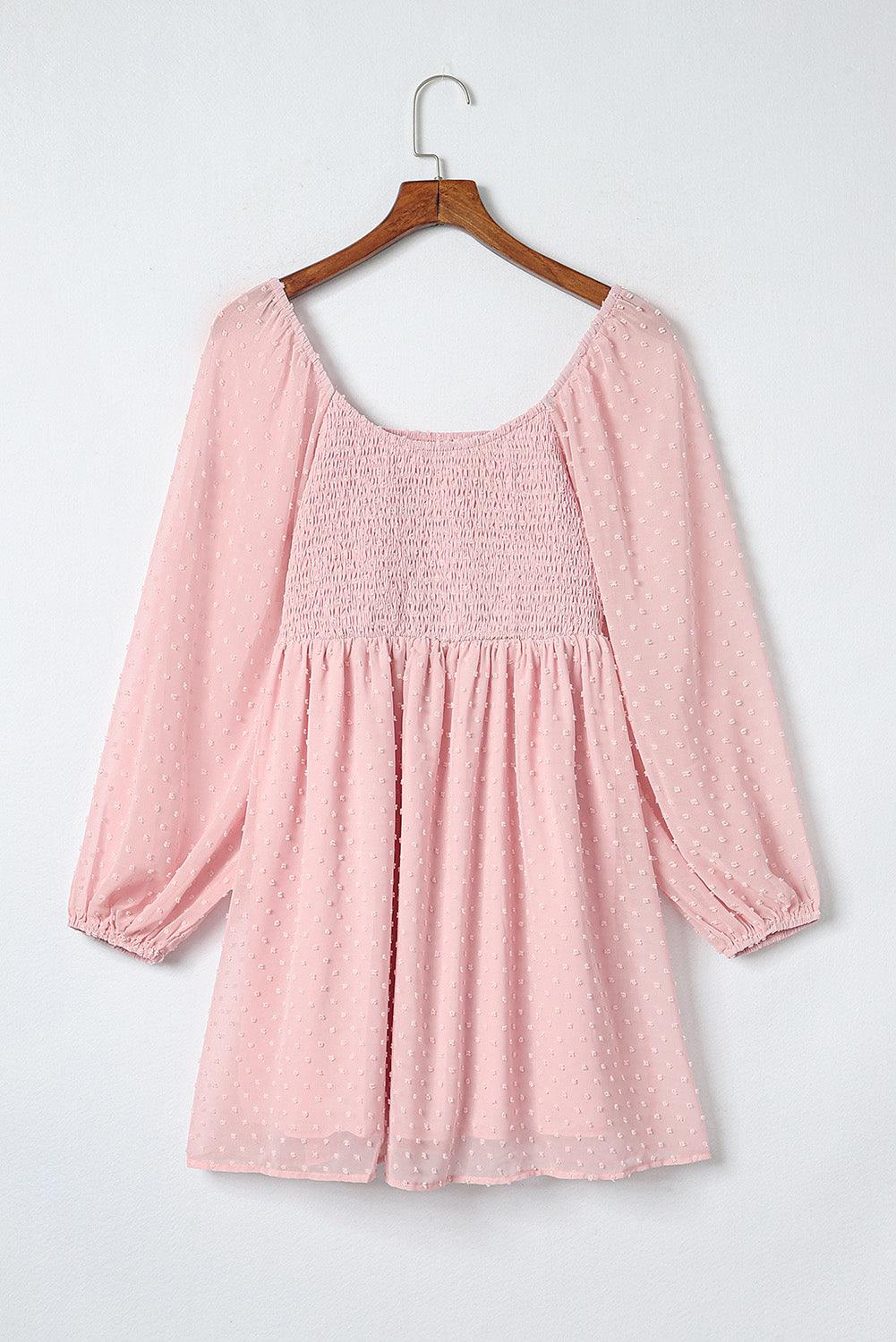 Swiss Dot Smocked Puff Sleeve Dress Mini Dresses MyDresses 