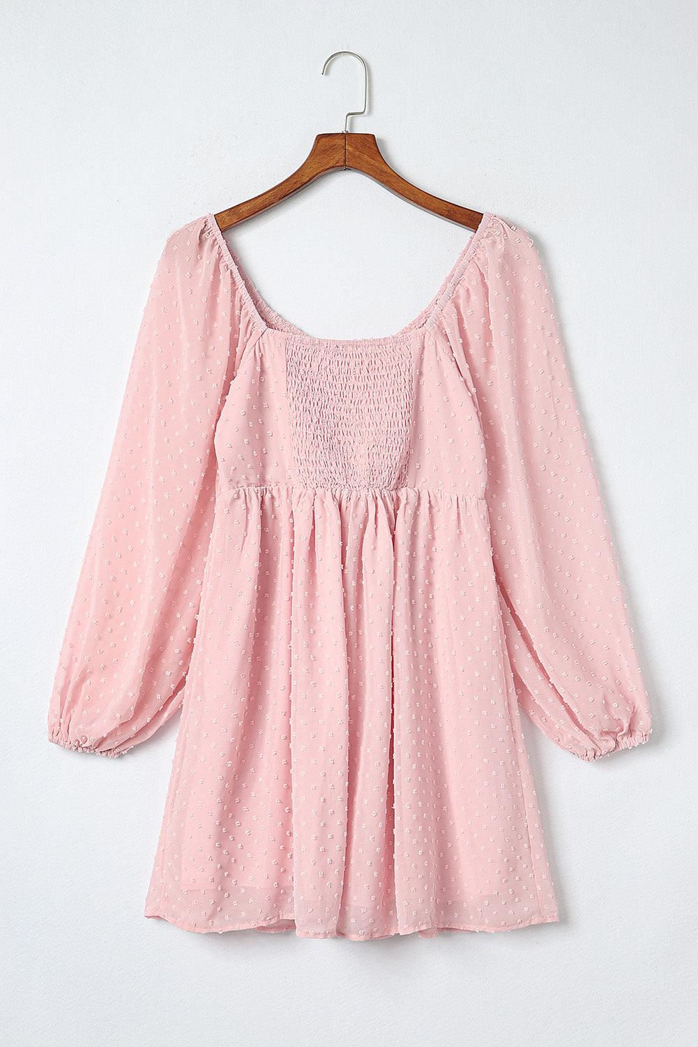 Swiss Dot Smocked Puff Sleeve Dress Mini Dresses MyDresses 
