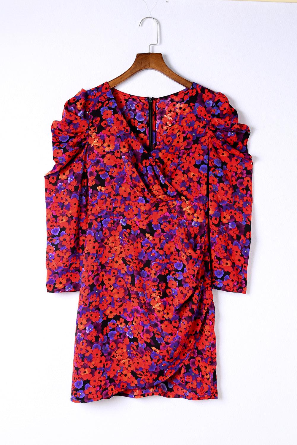 V Neck Bodycon Wrap Dress with Floret Print Mini Dresses MyDresses 