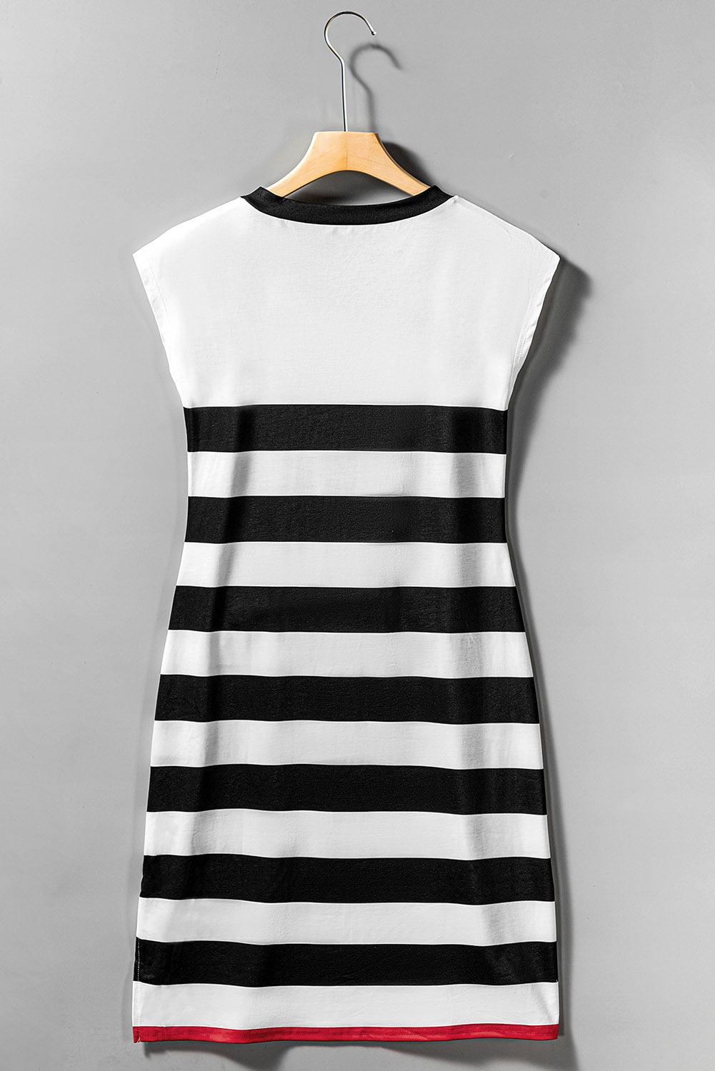 V Neck Cap Sleeve Striped Midi Dress Midi Dresses MyDresses 