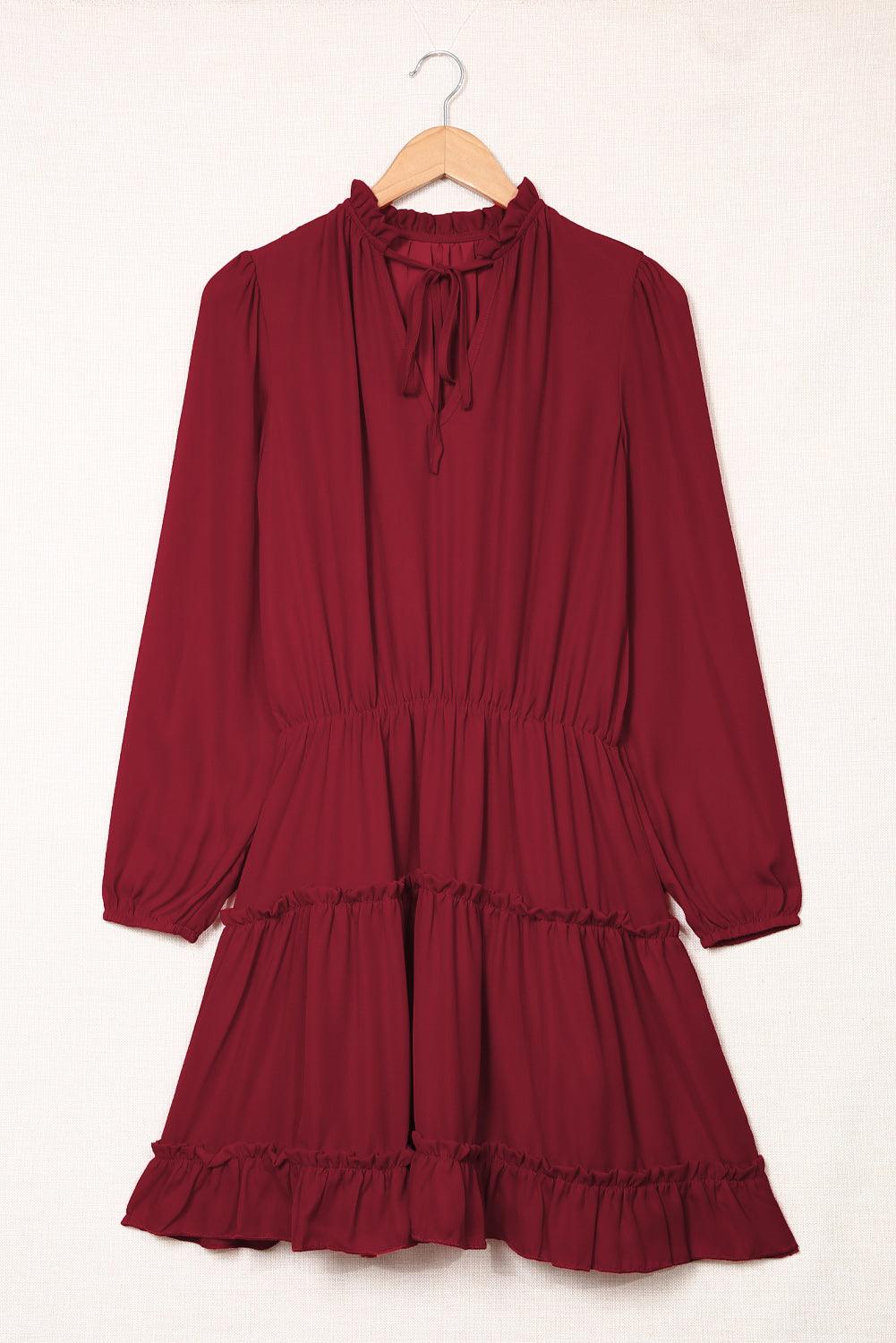 V Neck Long Sleeve Ruffled Tiered Mini Dress Mini Dresses MyDresses 