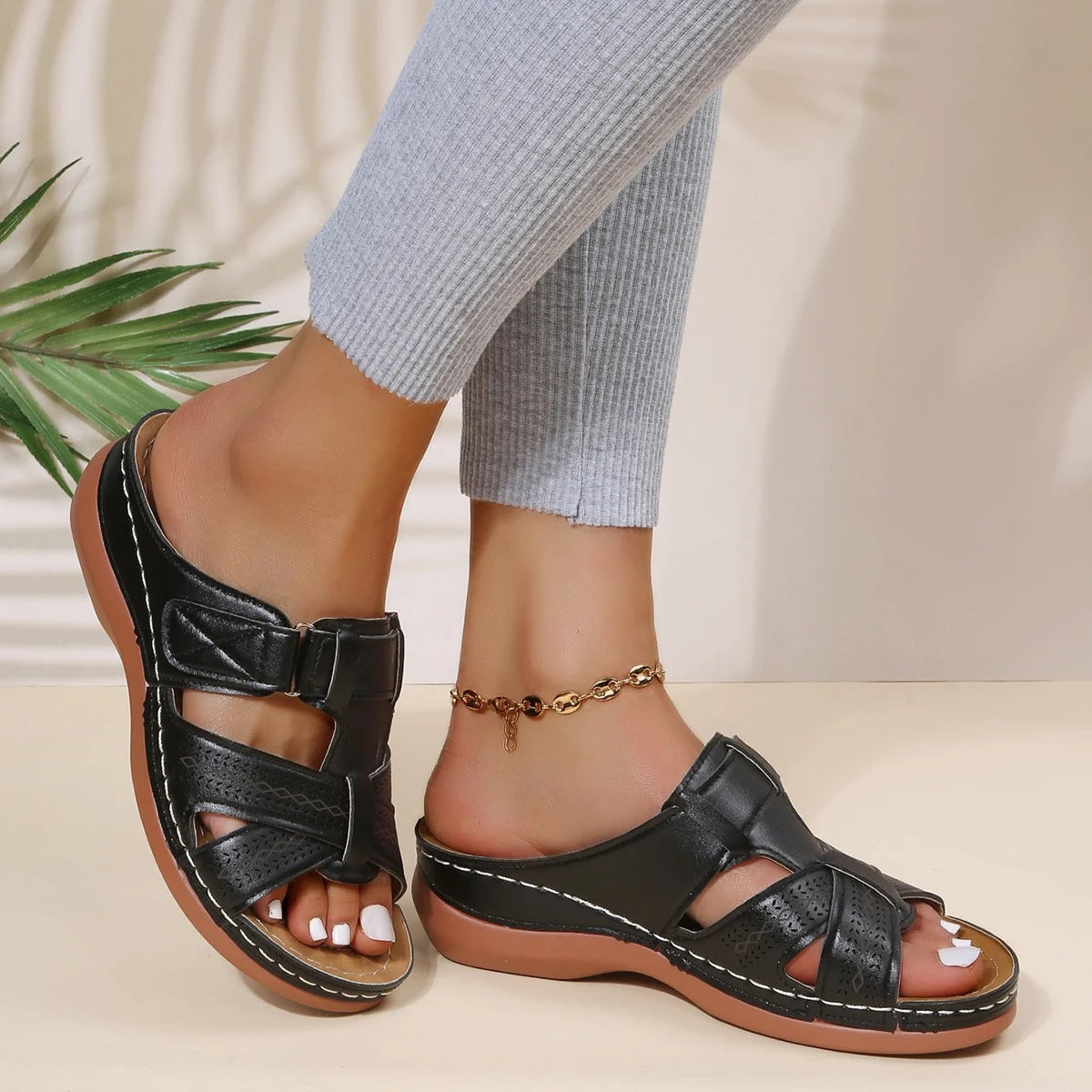 Orthopedic Leather Sandals with Adjustable Buckle and Non-slip Sole Sandals MyDresses