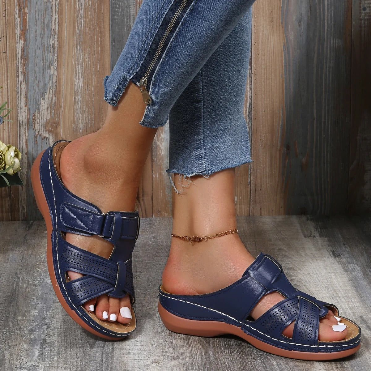 Orthopedic Leather Sandals with Adjustable Buckle and Non-slip Sole Sandals MyDresses