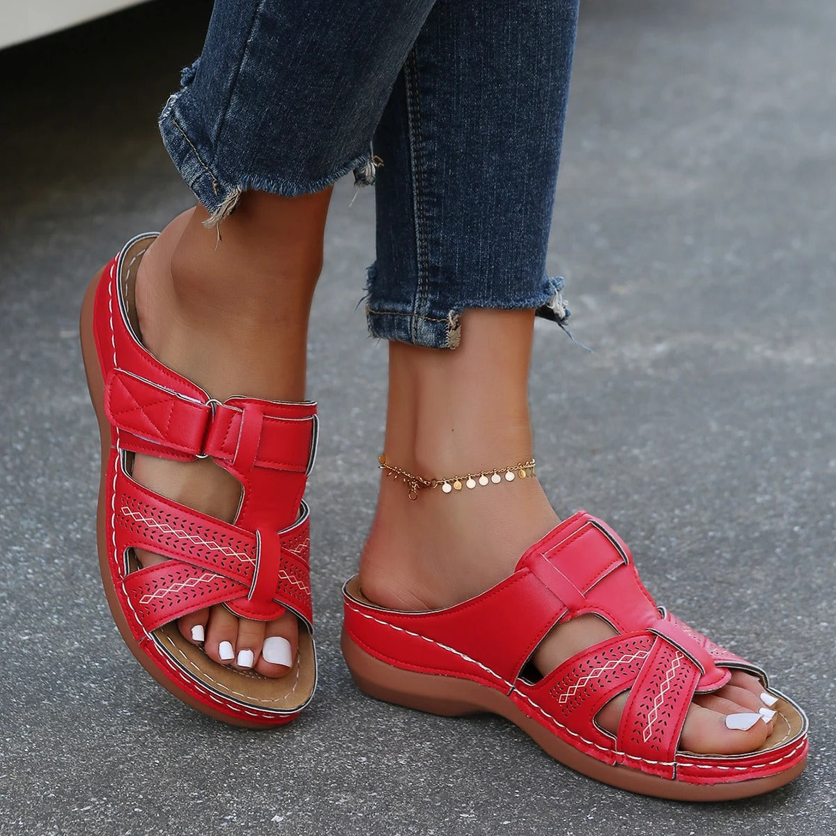Orthopedic Leather Sandals with Adjustable Buckle and Non-slip Sole Sandals MyDresses