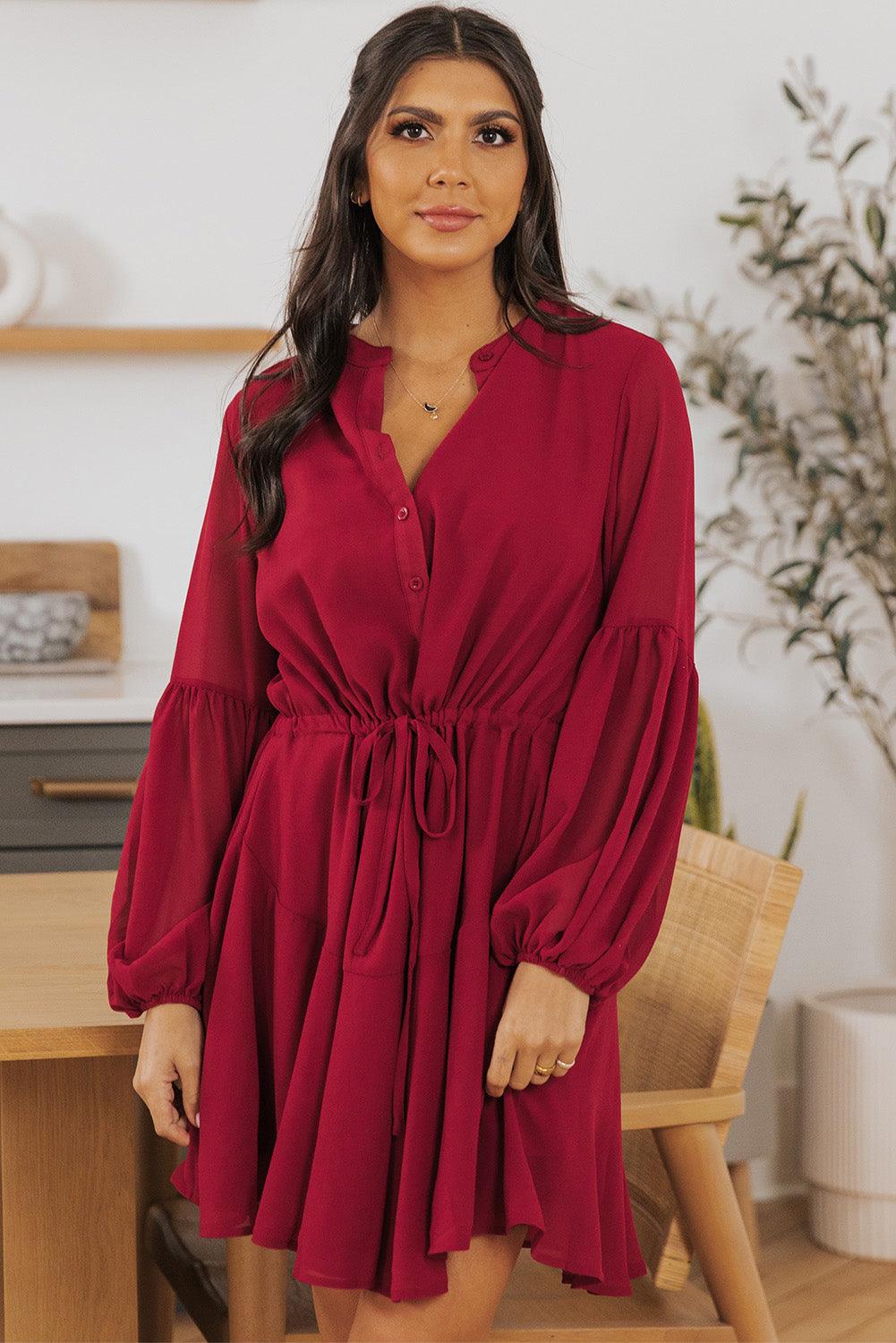 Vintage Drawstring Flowy Dress Mini Dresses MyDresses 