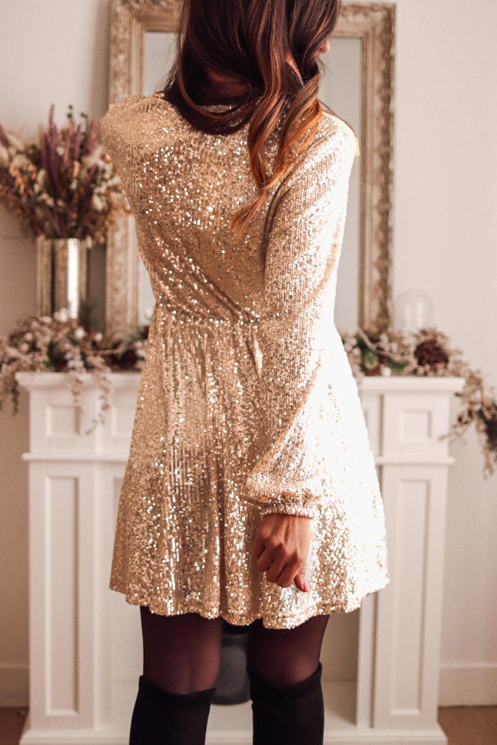 Wrapped V-neck Sequin Mini Dress Mini Dresses MyDresses 